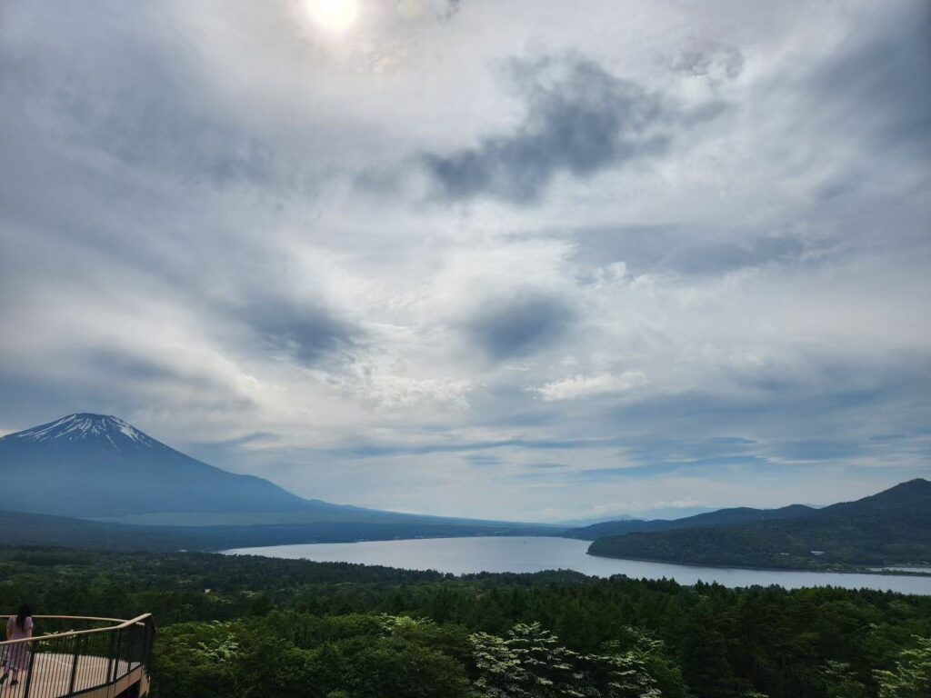 Mount Fuji view from Myojinyama Panorama area Yamanaka-ko motorcycle ride